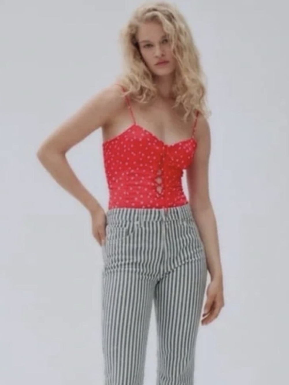 Zara Red & White Stars Body Suit Tie Front Canada Day🧨❤️⭐️💫🎉🌠🇨🇦🎇🍒🍎